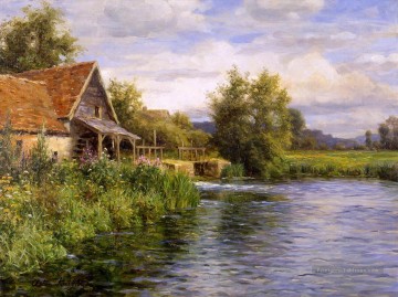 Cottage soit le paysage de la rivière Louis Aston Knight Peinture à l'huile